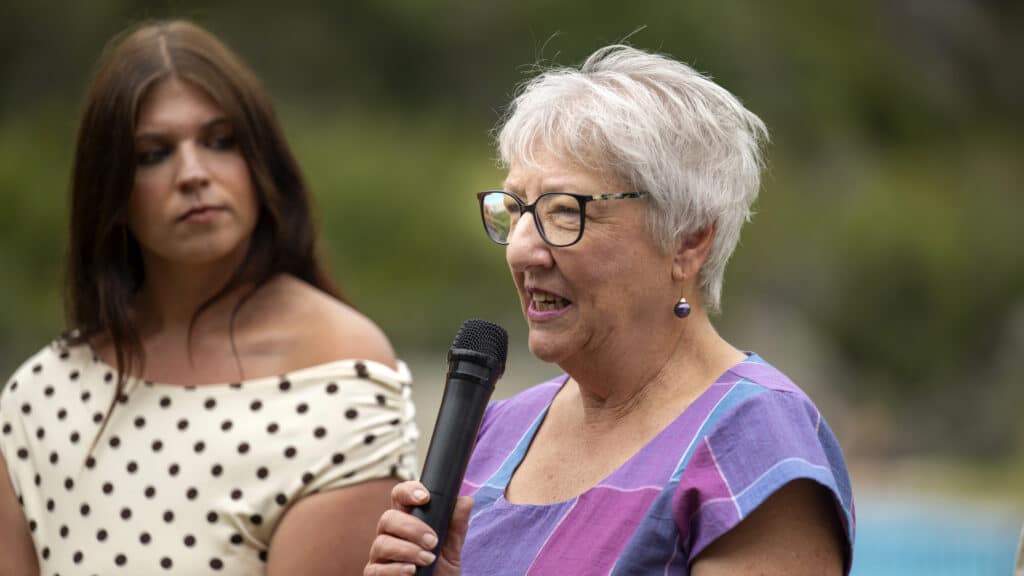Michele Polley, donor family speaking at the 2026 Australian Transplant Games launch event in Launceston, Tasmania.